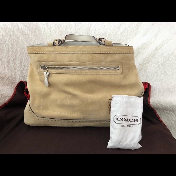 Coach cream suede bag with white leather trim.$50.00 - Picture 2 of 6